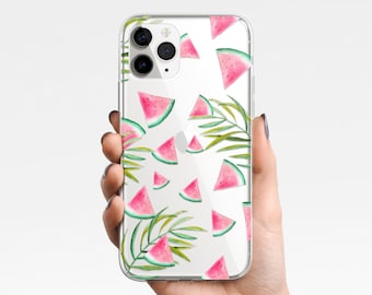 Custodia trasparente Anguria per iPhone 17e 17 16e 16 15 14 13 12 11 Samsung Galaxy S26 S25 S24 S23 S22 Custodia trasparente TPU Ibrida tropicale estiva, rosa