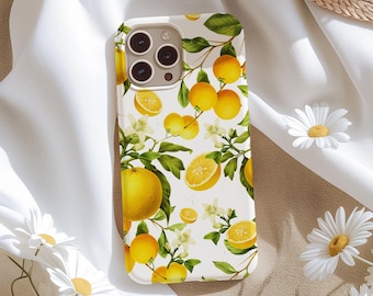 Lemon Phone Case for iPhone 17e 17 16e 16 15 14 13 12 11, Samsung Galaxy S26 S25 S24 S23 S22, S21, S20, Note Summer, Lemonade fruit flower