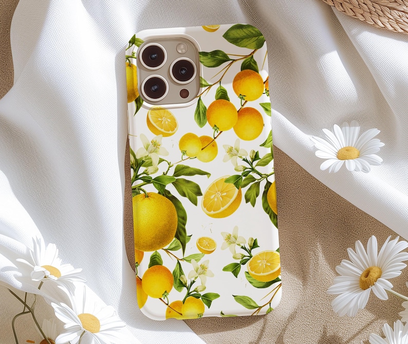 Lemon Phone Case for iPhone 17e 17 16e 16 15 14 13 12 11, Samsung Galaxy S26 S25 S24 S23 S22, S21, S20, Note Summer, Lemonade fruit flower image 1