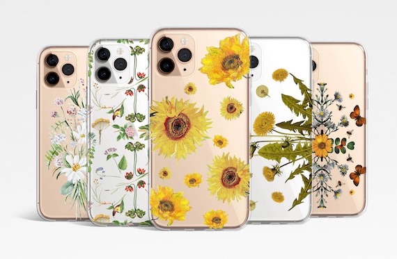 Wild Flowers Clear Case iPhone 17e 17 16e 16 15 14 13 12 11 Samsung Galaxy S26 S25 S24 S23 S22 transparent Case TPU Hybrid spring sunflower