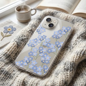 Forget Me Not Floral helder hoesje iPhone 17e 17 16e 16 15 14 13 12 11 Samsung Galaxy S26 S25 S24 S23 S22, S21 transparant hoesje TPU hybride weide