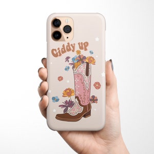 Giddy Up Cowgirl Quote Western Phone Case available for iPhone 16e 16 15 14 13, 12, 11 Samsung Galaxy S25 S24 S23 S22 S21 S20 gift idea