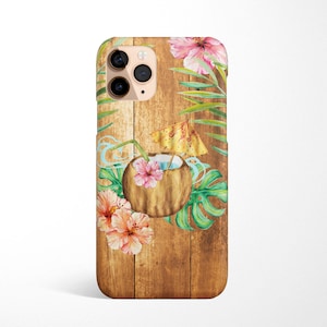Coconut Cocktail Wood Texture Phone Case for iPhone 16e 16 15 14 13 12 11 Samsung Galaxy S25 S24 S23 S22 Ultra, S21 beach summer gift idea