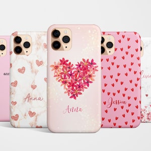 Custom Name Heart Phone Case iPhone 17e 17 16e 16 15 14 13 12 MagSafe Samsung S26 S25 S24 S23 S22 Google Pixel 10  flower rose monogram gift