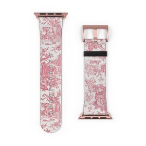 Pink French Toile Bow Apple Watch Band For Women For All Series iWatch Replacement Straps With Romantic Design 38 40 42 44 mm Pink Girly