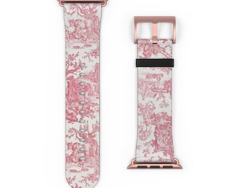 Pink French Toile Bow Apple Watch Band For Women For All Series iWatch Replacement Straps With Romantic Design 38 40 42 44 mm Pink Girly