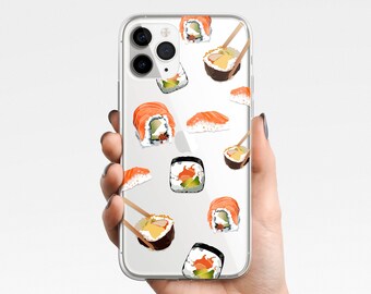 寿司携帯ケース iPhone 17e 17 16e 16 15 14 13 12 11 Samsung Galaxy S26 S25 S24 S23 S22 S21 クリアケース TPU ハイブリッド 日本製 グルメ ギフト 魚