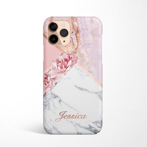 Coque de portable personnalisée marbrée disponible pour iPhone 16 15 14 13, 12, 11 Samsung Galaxy S25 S24 S23 S22 S21 Note 10 rose rose Nom personnalisé