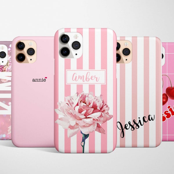 Personalized Custom Name Pink Phone Case for iPhone 15 14 13 12 11 Pro Max, XR XS Samsung Galaxy S24 S23 S22 Ultra, S21 custom floral