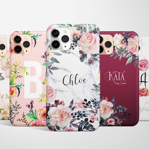Gepersonaliseerde aangepaste naam bloemen telefoonhoesje iPhone 16e 16 15 14 13 12 Samsung Galaxy S25 S24 S23 S22 Pixel 9 MagSafe-telefoonhoesje op maat bloemen