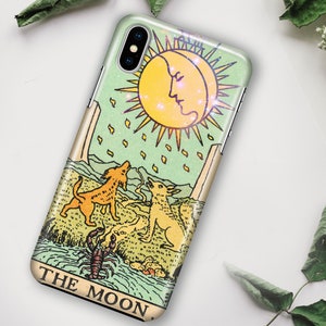 Moon Tarot Phone Case iPhone 16e 16 15 14 13 12 11, Samsung Galaxy S25 S24 S23 S22 S21, S20 Ultra Spiritual, esoteric celestial gift idea