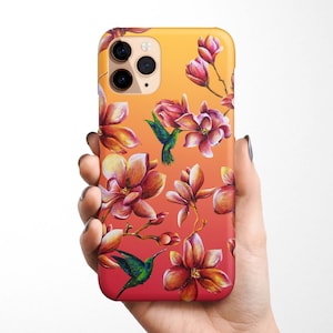 Funda para teléfono con colibrí floral para iPhone 16e, 16, 15, 14, 13, 12 y 11, Samsung Galaxy S25, S24, S23, S22 y S21, Google Pixel 9 y 8, con MagSafe, diseño de pájaro tropical y flor.