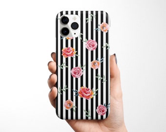 Rose Striped Phone Case for iPhone 15, 14 Pro Max, 13 12 11 Samsung Galaxy S24 S23, S22, S21 S20 floral phone case,  gift for her, flower