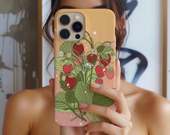 Strawberry Fruit Case iPhone 17e 17 16e 16 15 14 13 12 11 XR Samsung Galaxy S26 S25 S24 S23 S22 S21 bloemen telefoonhoesje Cottagecore cadeau