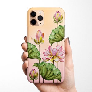 Watercolor Lotus Phone Case available for iPhone 15 14 Pro Max 13 12 11 Samsung Galaxy S24 S23 S22 Ultra S21 S20 MagSafe case flowers floral