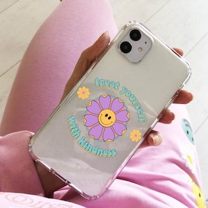 Treat Yourself With Kindness Clear Phone Case  iPhone 16e 16 15 14 13 12 11 Samsung Galaxy S25 S24 S23 S22 retro Clear Case TPU Hybrid