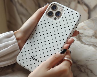 Custom Name Polka Dot Phone Case iPhone 17e 17 16e 16 15 14 13 12 11 MagSafe Samsung Galaxy S26 S25 S24 S23 S22 Google Pixel 10  French gift