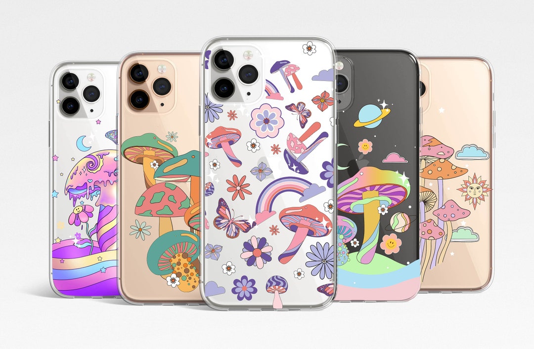 Retro Groovy Mushroom Clear Phone Case iPhone 16e 15 14 13