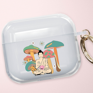 Buddha Trippy Mushroom Clear Airpods Case, Airpods Pro, 3rd Gen, Original, 2nd Gen, Airpods 2, Airpods 3, Airpods Pro, Airpods Case, Floral