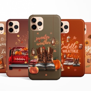 Funda para teléfono con frase de calabaza otoñal para iPhone 16e, 16, 15, 14, 13 y 12, Samsung Galaxy S25, S24, S23 y S22, MagSafe para Pixel 9, calabaza, café con leche y especias de calabaza.