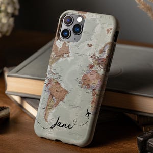 Personalised Custom Name Map Phone Case iPhone 17e 17 16e 16 15 14 13 12 MagSafe Samsung Galaxy S26 S25 S24 S23 S22 S21 Travel Pixel 10 gift