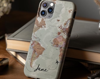 Personalised Custom Name Map Phone Case iPhone 17e 17 16e 16 15 14 13 12 MagSafe Samsung Galaxy S26 S25 S24 S23 S22 S21 Travel Pixel 10 gift