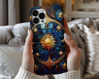 Stained Glass Celestial Aesthetic Phone Case iPhone 17e 17 16e 16 15 14 13 12 MagSafe Samsung Galaxy S26 S25 S24 S23 Google Pixel 10 Gift