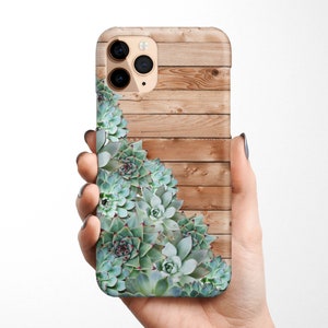 Succulent Wood Texture Phone Case for iPhone 15, 14 Pro Max 13 12 Mini, 11 Samsung Galaxy S24 S23 S22 Ultra, S21, S20, Floral, gift for her