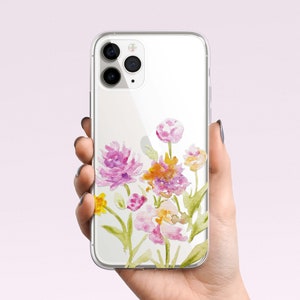 Aquarell Blumen Handyhülle iPhone 16e 16 15 14 13 12, 11 Samsung Galaxy S25 S24 S23, S22 S21 Klare Hülle TPU TPU Hybrid mit Frühlingsblumen