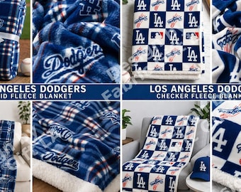Dodgers Fleece Fabric Yard, LA Baseball Blanket Fabric, Plaid & Checker Dodgers Fabric, MLB Fleece Material for Blankets, Crafts
