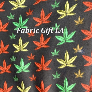 Marijuana Leaf Colorful on Black Background / Anti Pill Fleece Print Fabric / 60" Wide - Sold by The Yard