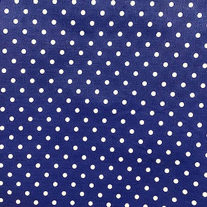 Petits pois à pois poly coton blanc sur marine 58 pouces tissu par cour