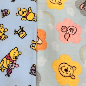 Pooh anf Friends Flower Badge Fleece Fabric/ Winnie the Pooh/ Sold By The Yard / 58&quot; Wide /Anti Pill Fleece/ Perfect for Blanket, Bed Spread
