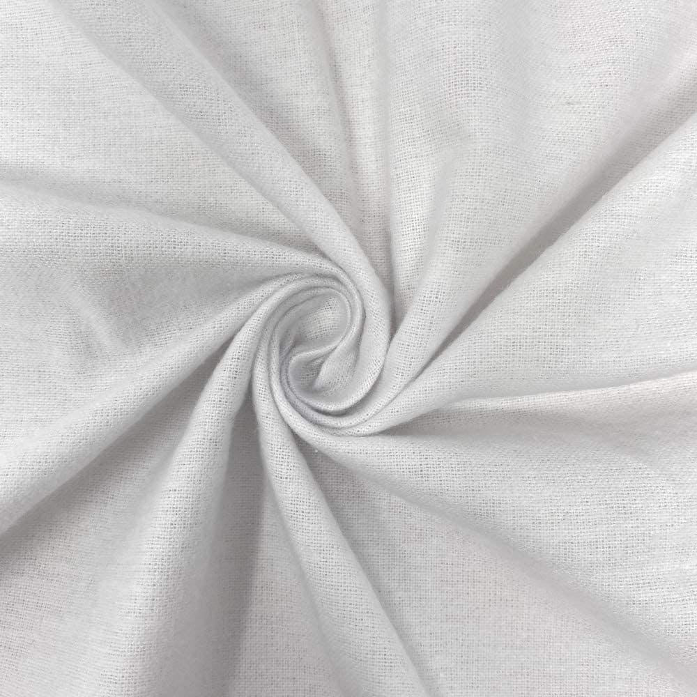 100% Cotton White Flannel Fabric By the Continuous Yard, 60 Wide