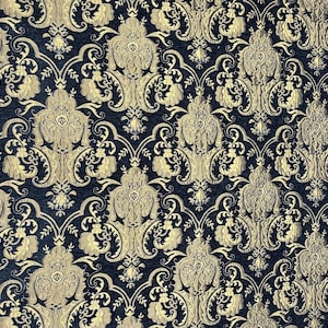 Luxury Chenille Damask Fabric by the Yard, 58” Wide Upholstery Fabric, Heavyweight Curtain Fabric, Baroque Home Decor Textile, Sofa & Pillow Black/Gold