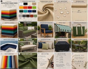 Waterproof Outdoor Canvas Fabric by the Yard, 60 Inch Wide, Indoor Outdoor Upholstery Fabric, Patio, Awning, Cushion, Marine, 17 Colors