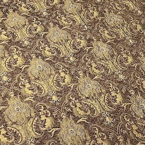 Luxury Chenille Damask Fabric by the Yard, 58” Wide Upholstery Fabric, Heavyweight Curtain Fabric, Baroque Home Decor Textile, Sofa & Pillow Brown/Gold