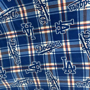 MLB Fleece Fabric LA Dodgers Plaid Blue / Sold By The Yard / 58&quot; Wide /Anti Pill Fleece/ Perfect for Blanket, Bed Spread