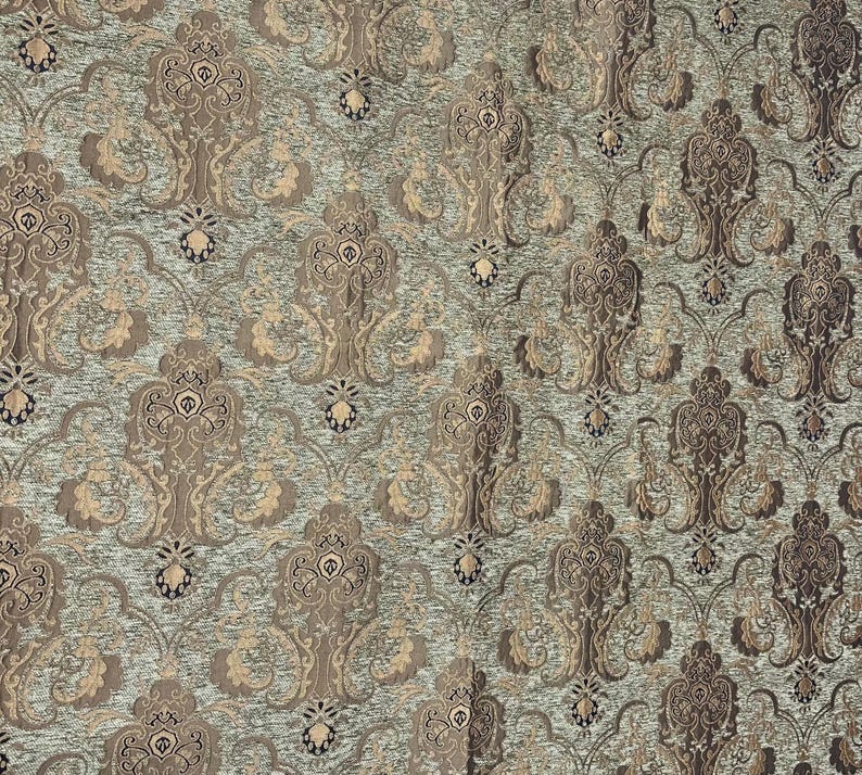 Luxury Chenille Damask Fabric by the Yard, 58” Wide Upholstery Fabric, Heavyweight Curtain Fabric, Baroque Home Decor Textile, Sofa & Pillow Sage(olive)/Gold