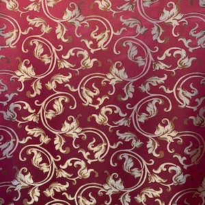 Jacquard Fabric, Burgundy/Gold, Upholstery and Drapery, Wall and Furniture Decor, 58&quot; Wide , Sold by the Yard