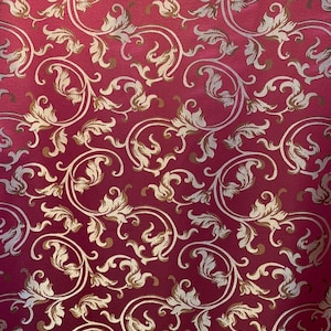 Jacquard Fabric, Burgundy/Gold, Upholstery and Drapery, Wall and Furniture Decor, 58" Wide , Sold by the Yard