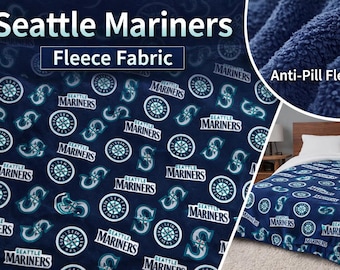 Tela polar de los Seattle Mariners cortada a medida, tela de béisbol de la MLB, tela polar deportiva azul marino, tela para manta antipilling, tela para manta DIY