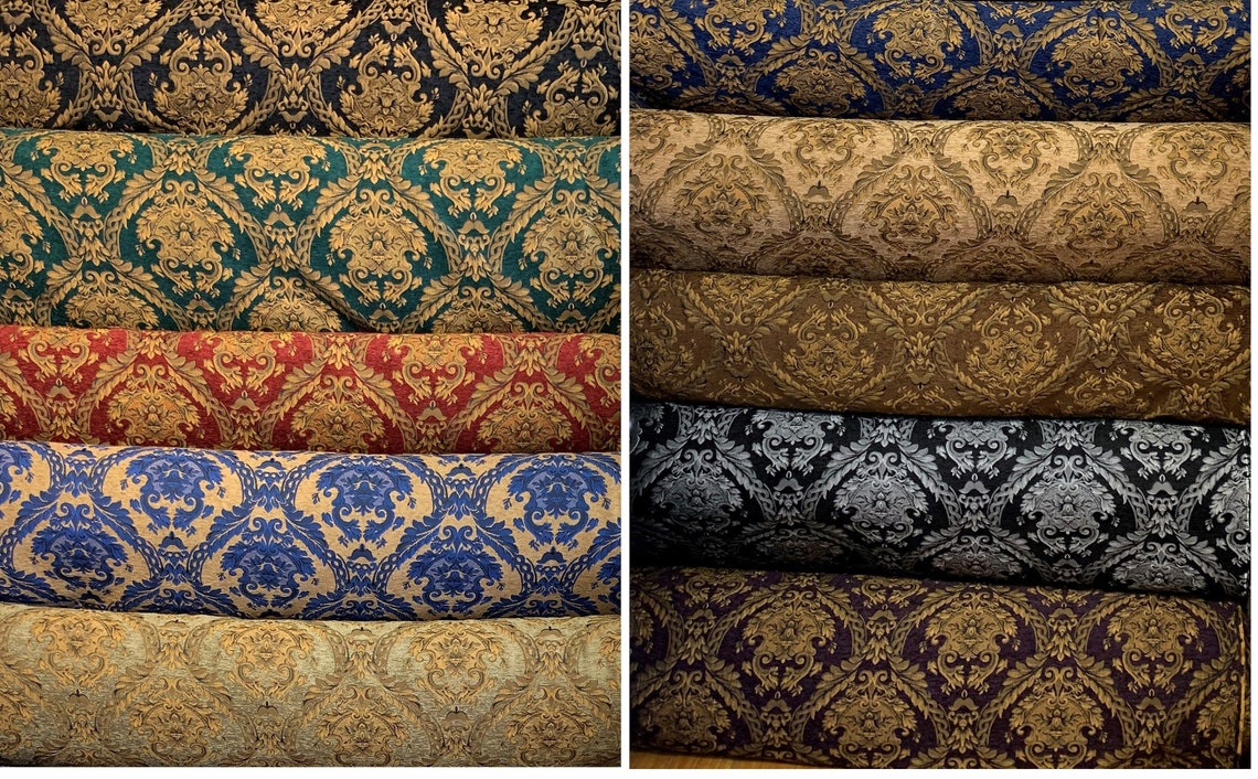Damask Chenille Upholstery Fabric Sold by the Yard 58 Etsy Australia