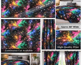 Tessuto per coperte galattiche, tessuto in pile spaziale, tessuto con stampa di stelle al neon tagliato su misura, tessuto cosmico colorato per pigiami, trapunte e decorazioni per bambini.