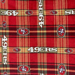 Tkanina polarowa NFL SF 49ers/Tkanina piłkarska San Francisco 49ers/Sprzedawana na wymiar/Szerokość 58"/Polar anty-pillingowy/Idealny na koc, narzutę na łóżko