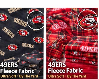 49ers Blanket Fabric, San Francisco Football Fleece, NFL Licensed Style Fabric, Red Plaid 49ers Material, Soft Warm Fabric by Yard