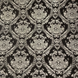 Tela de chenilla de tapicería de damasco - Tapicería de tela-60 " Ancho - Se vende cortado a medida y más colores \ Color: Negro-Plata