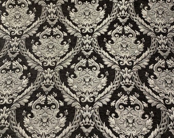 Damask Tapestry Chenille Fabric - Upholstery Fabric-60" Width - Sold by the Yard, and more colors\Color:Black-Silver
