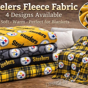 Steelers fleecetyg i metervara, NFL-fotbollsfleece, mjukt och varmt filttyg, 4 designer, gulsvart rutigt sporttyg