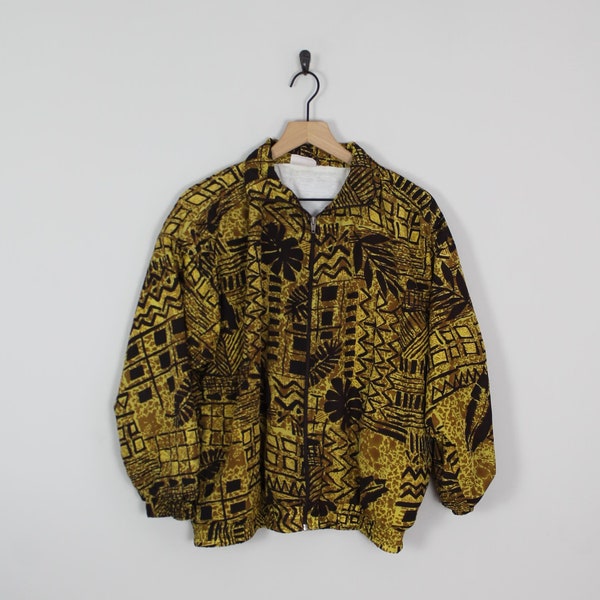 Vintage 90s Abstract Brown Silk Jacket, Size Medium, Silk Jacket Women's, Abstract Jacket, Windbreaker Jacket, Spring Jacket